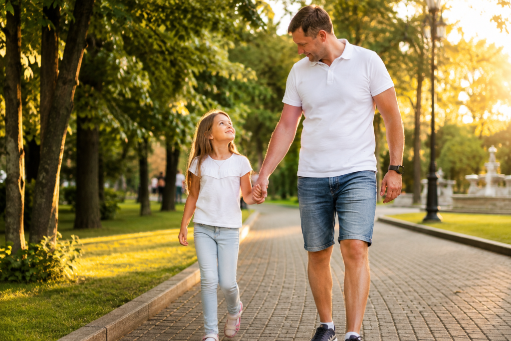 Щирі вірші батьків для доньки – батько з любов'ю тримає доньку за руку